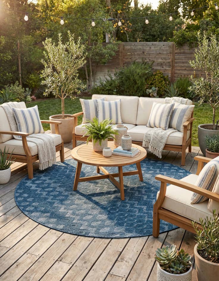 Detail image of 7' x 7'  Washable Trellis Textured Indoor / Outdoor Round Rug