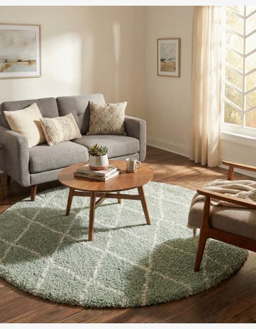 White Cyan Moroccan Shag Round Rug