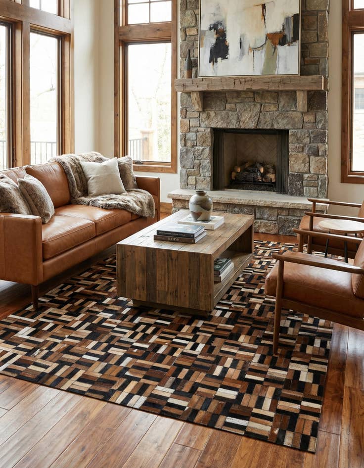 Detail image of  4' 11 x 7' 10 Cowhide - Patchwork Rug