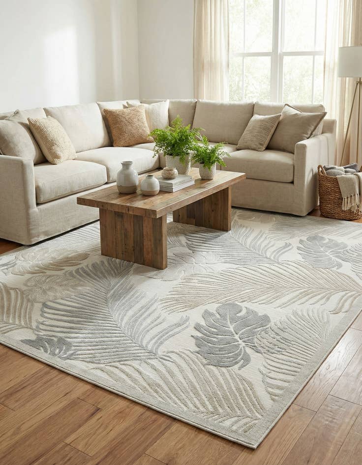 Detail image of  8' 2 x 10'  Washable Botanical Indoor / Outdoor Rug