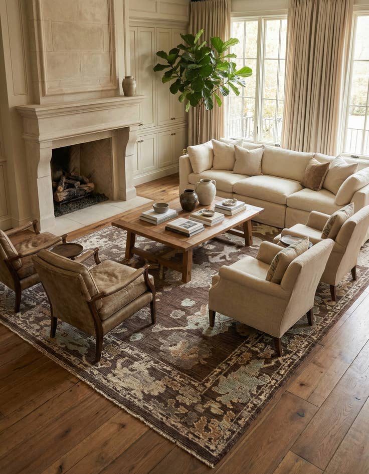 Detail image of 9' 2 x 13'  Hand Knotted Oushak Wool Rug