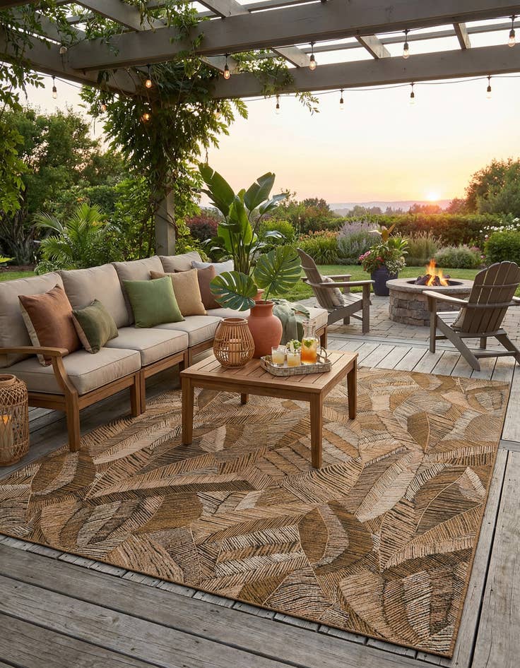 Detail image of 10' x 14'  Washable Botanical Indoor / Outdoor Rug