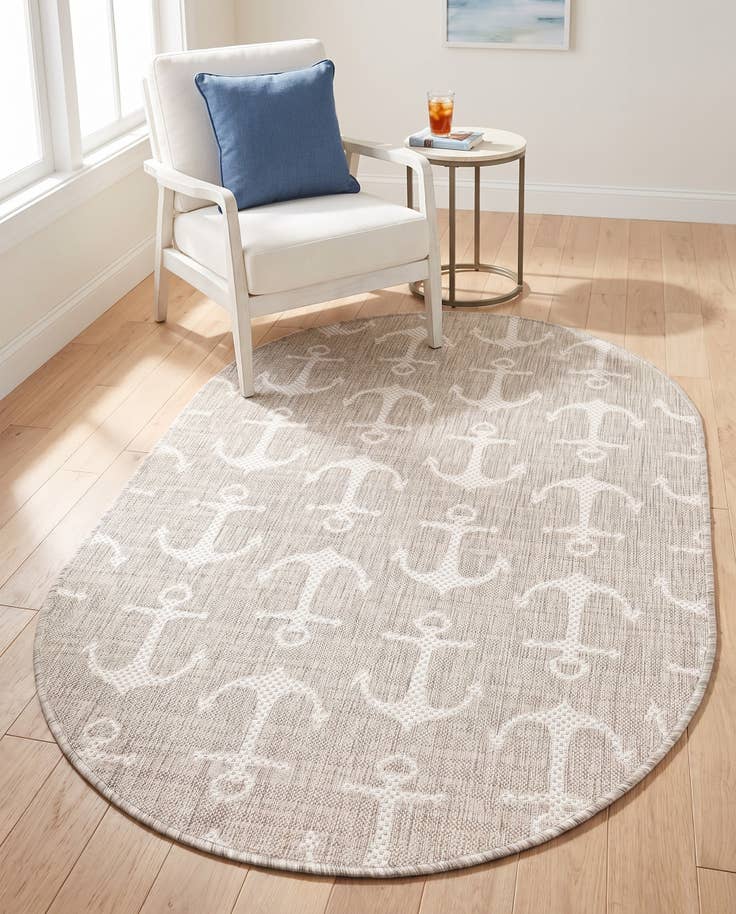 Detail image of 3' x 5' 3 Easy-Clean Coastal Indoor / Outdoor Oval Rug