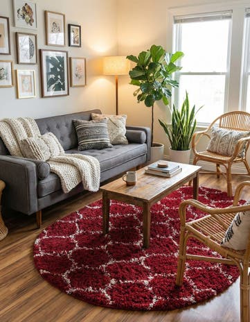 Burgundy Red Lattice Shag Oval Rug