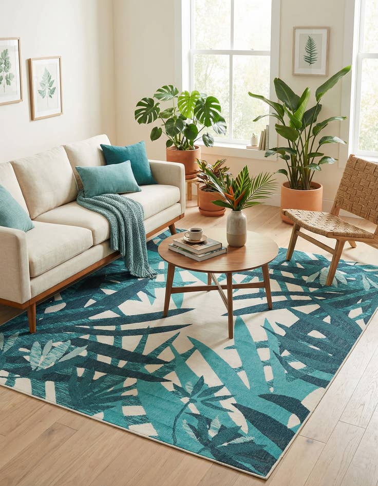 Detail image of 7' 10 x 10'  Washable Botanical Indoor / Outdoor Rug