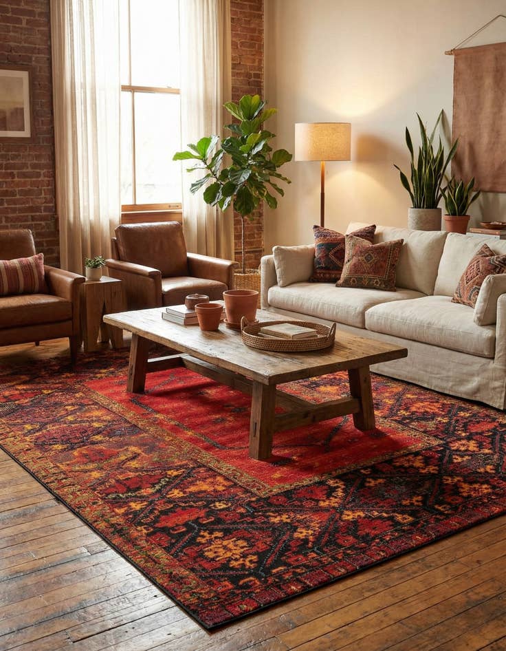Detail image of 9' x 12' Easy-Clean Tribal Indoor / Outdoor Rug