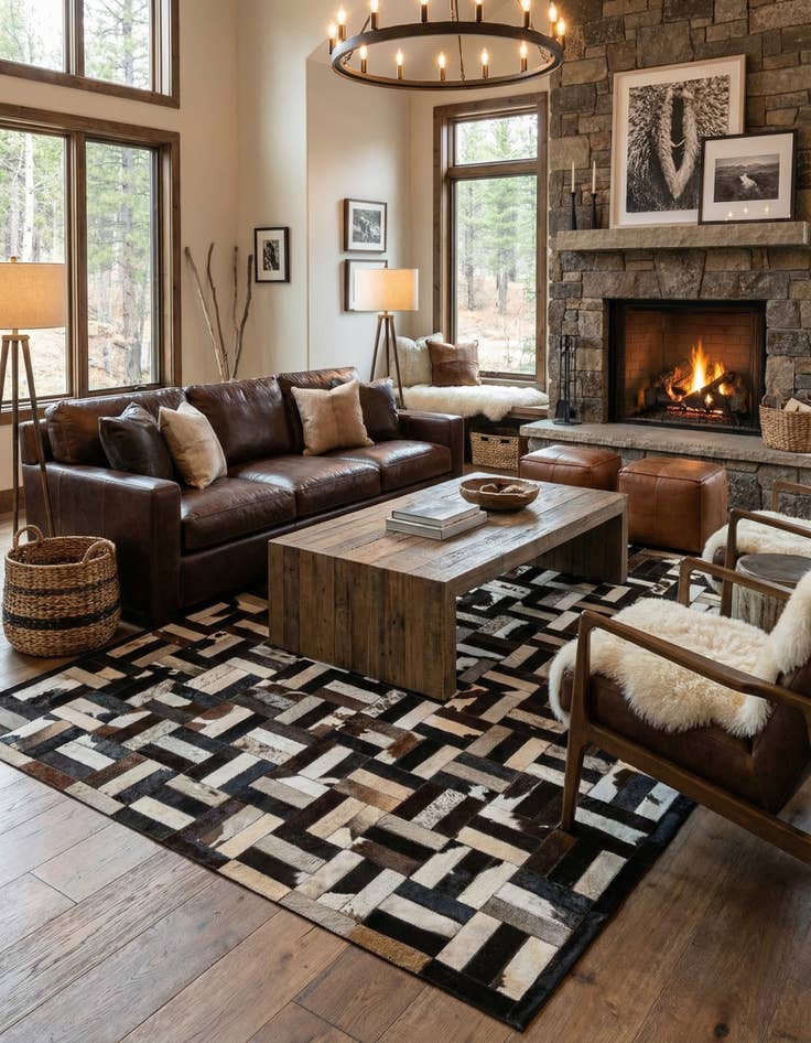 Detail image of  5' 2 x 8' Cowhide - Patchwork Rug