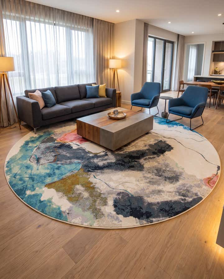 10' x 10' Easy-Clean Modern Indoor / Outdoor Round Rug