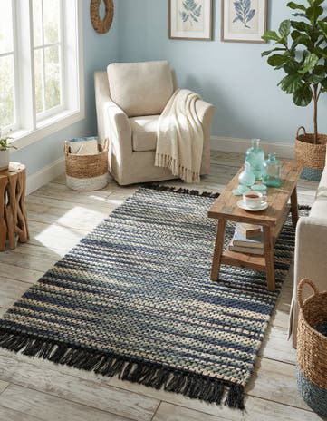 Green and Ivory Chunky Jute Rug