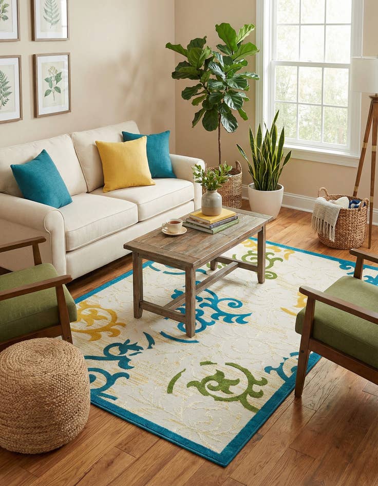 Detail image of 7' x 10'  Washable Botanical Indoor / Outdoor Rug