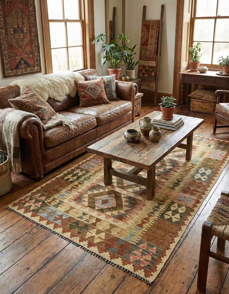 Detail image of 3' 3 x 6' 4  Hand Woven Kilim Maymana Wool Rug