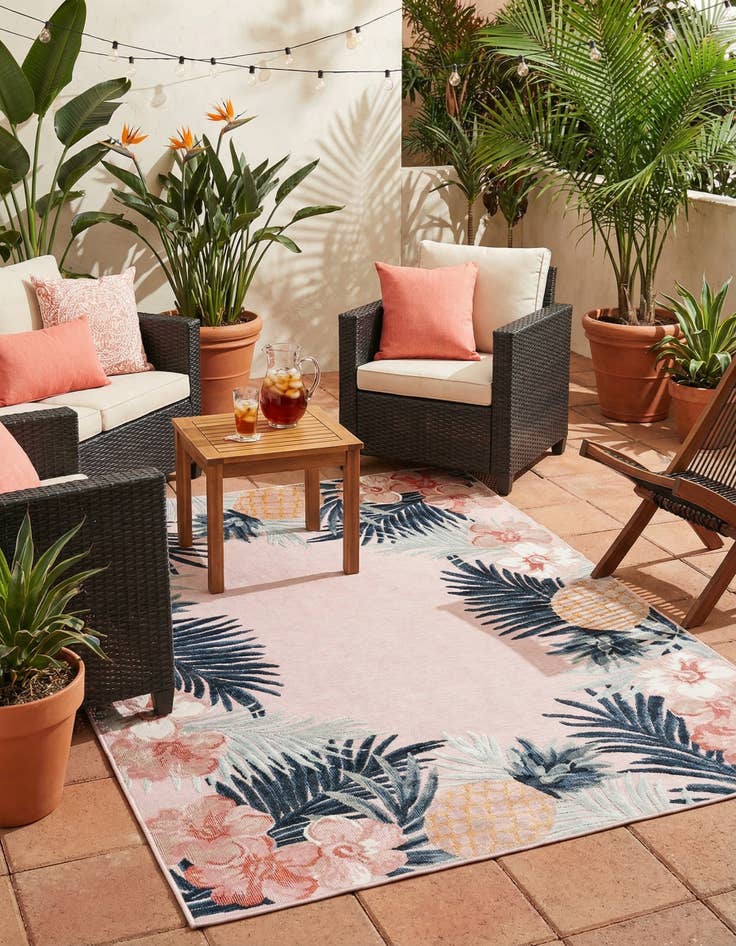 Detail image of  6' 4 x 9'  Washable Botanical Indoor / Outdoor Rug
