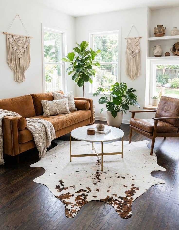 Detail image of 5' 1 x 6' 2 Cowhide Leather Square Rug