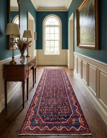 3' 6 x 10' Hand Knotted Hossainabad Persian Wool Runner Rug