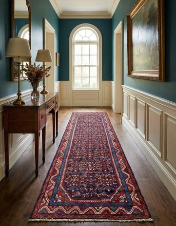 3' 6 x 10' Hand Knotted Hossainabad Persian Wool Runner Rug