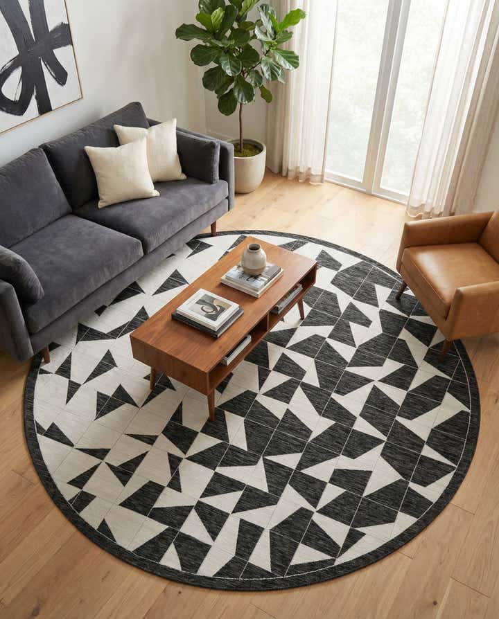10' x 10' Easy-Clean Modern Indoor / Outdoor Round Rug