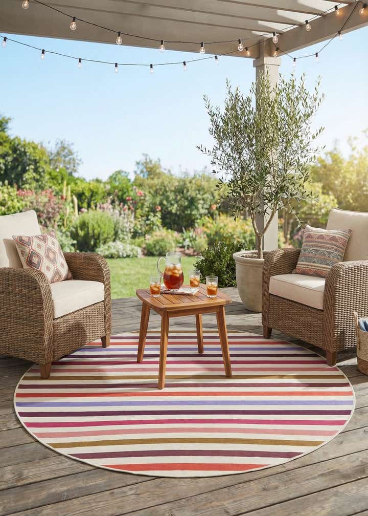 10' x 10' Easy-Clean Ribbon Indoor / Outdoor Round Rug