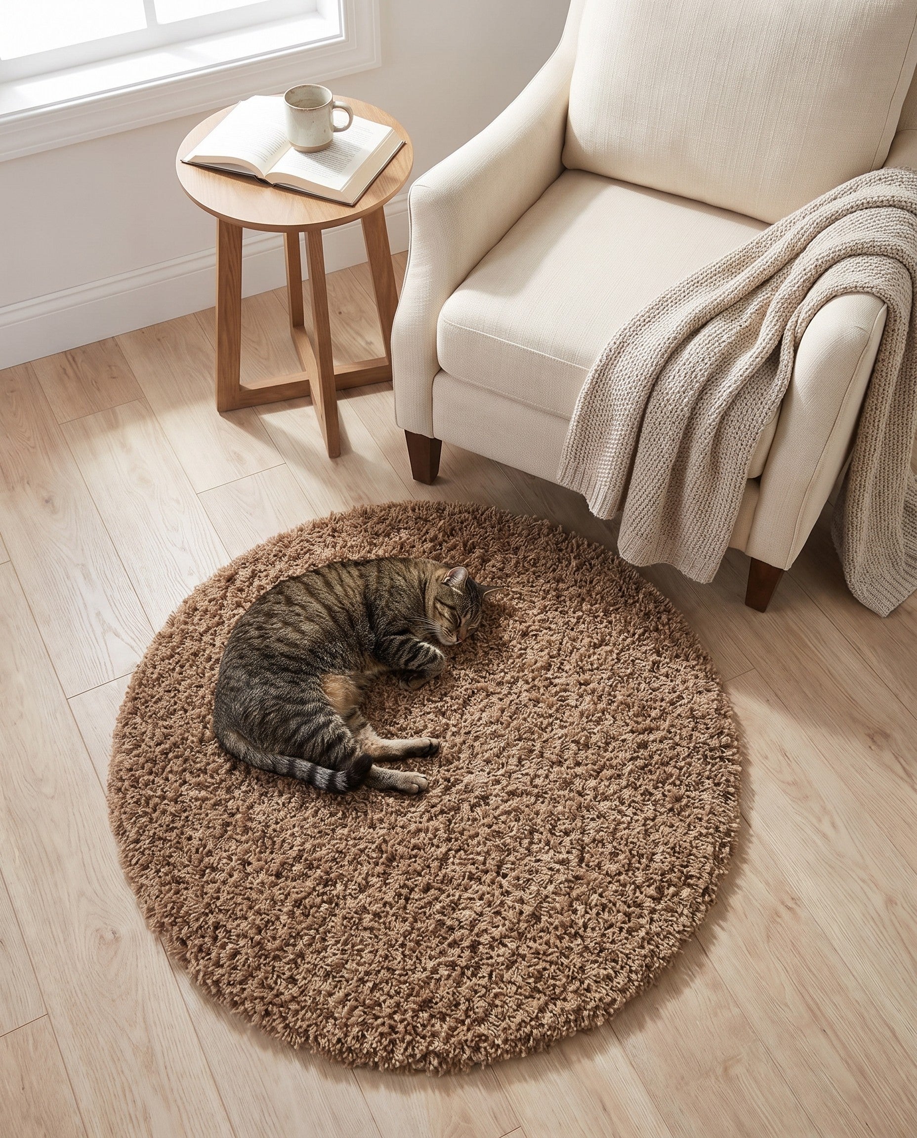 3' x 3' Solid Shag Round Rug