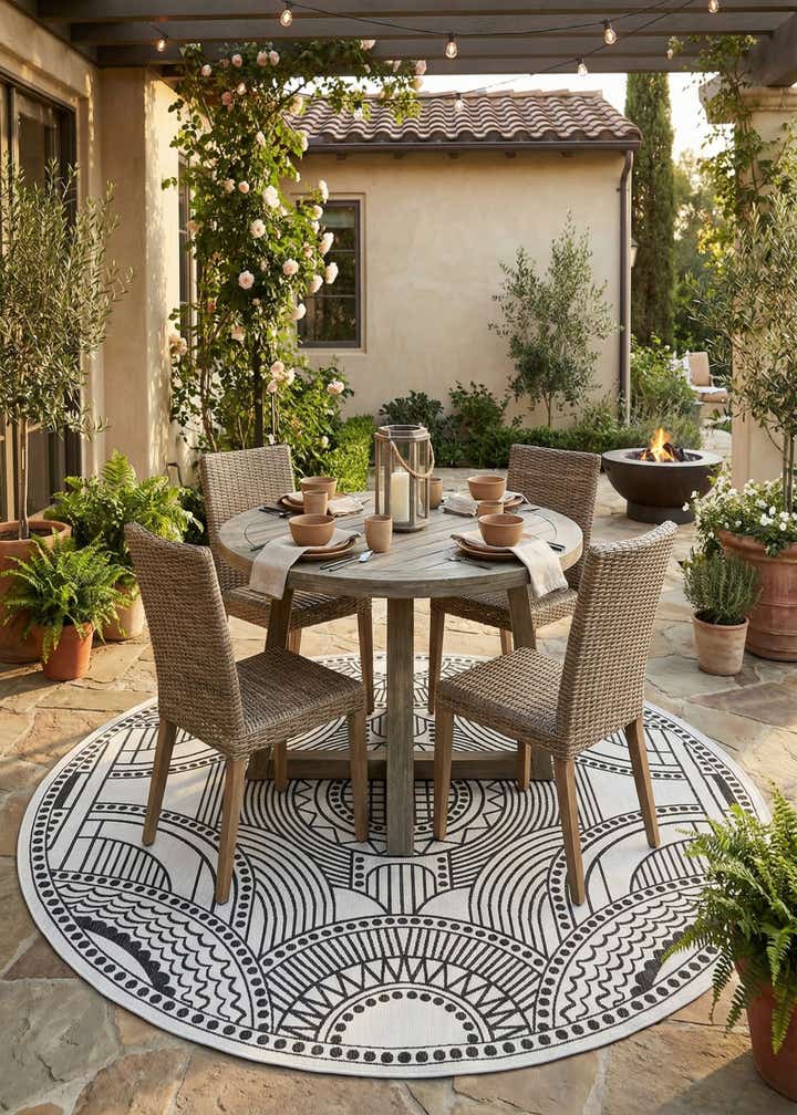12' x 12' Easy-Clean Traditional Indoor / Outdoor Round Rug
