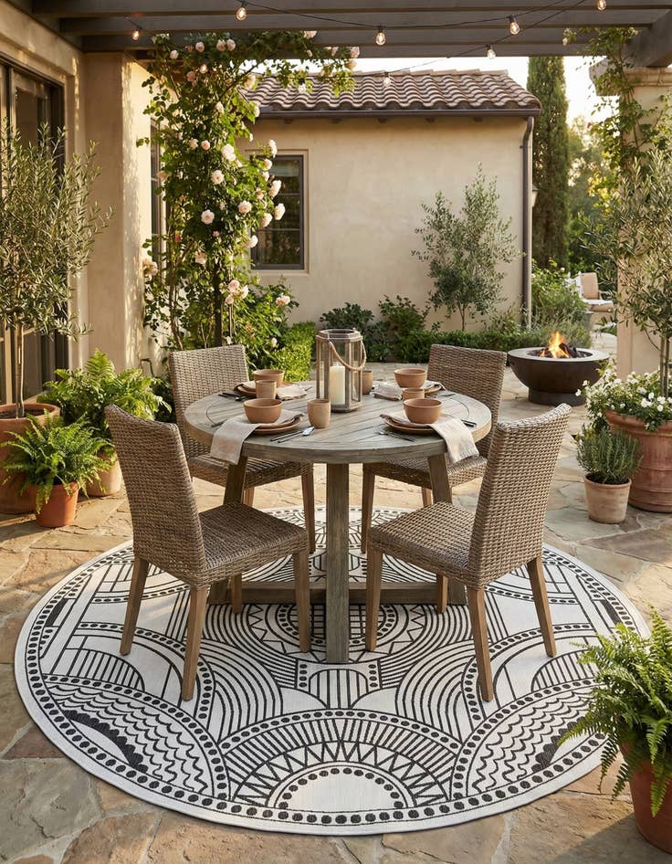 Detail image of  12' x 12'  Washable Traditional Indoor / Outdoor Round Rug