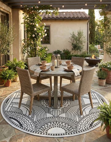 12' x 12' Easy-Clean Traditional Indoor / Outdoor Round Rug