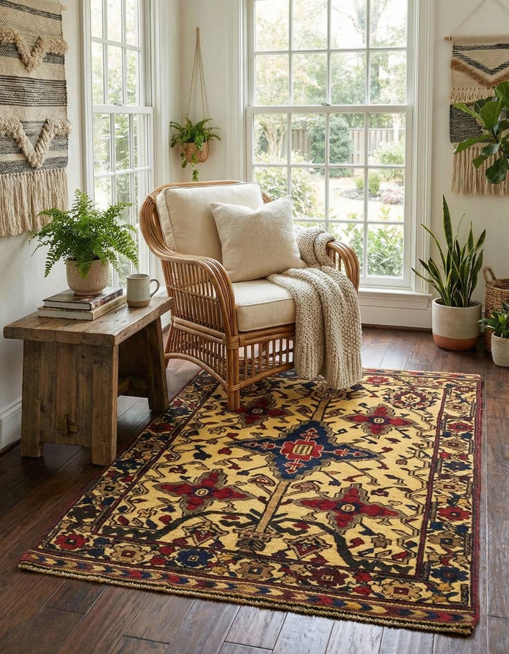 Detail image of  3' 1 x 4' 5  Hand Knotted Sumak Wool Rug