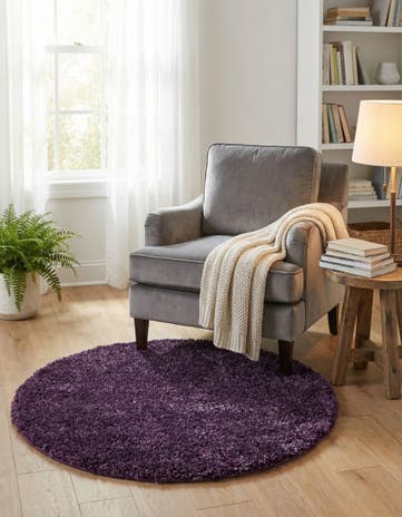 Violet Solid Frieze Round Rug