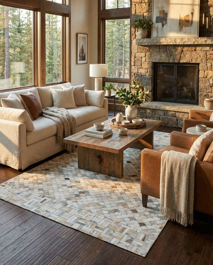 5' 2 x 8' 4 Cowhide Leather Rug