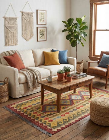 3' 4 x 6' 4 Hand Woven Kilim Maymana Wool Rug