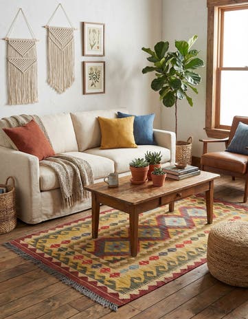 3' 4 x 6' 4 Hand Woven Kilim Maymana Wool Rug