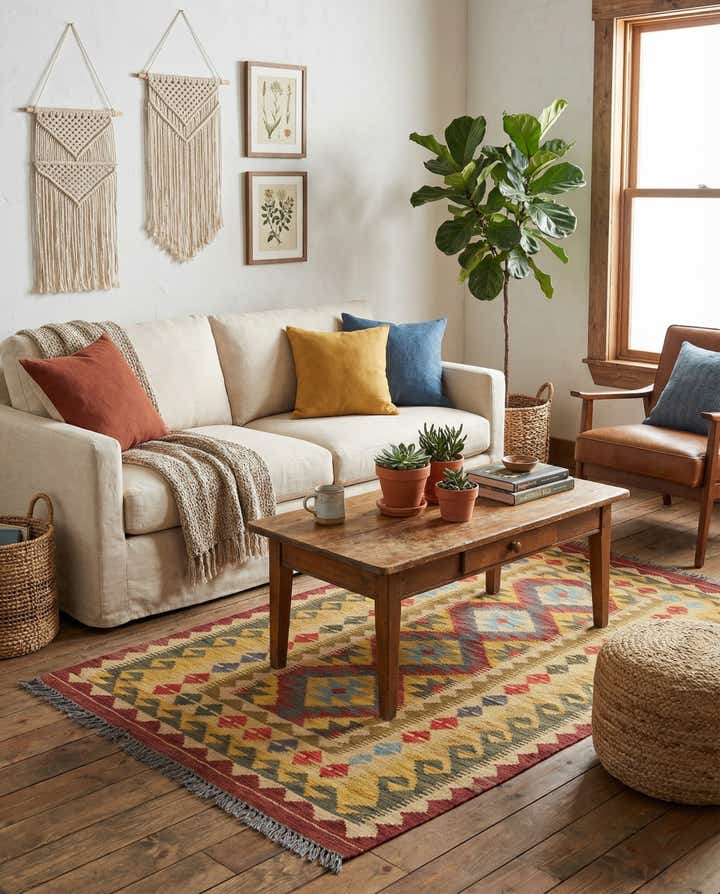 3' 4 x 6' 4 Hand Woven Kilim Maymana Wool Rug