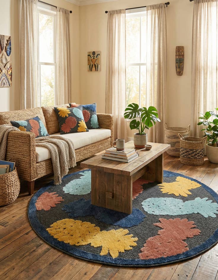 Detail image of 5' 3 x 5' 3  Washable Belize Indoor / Outdoor Round Rug