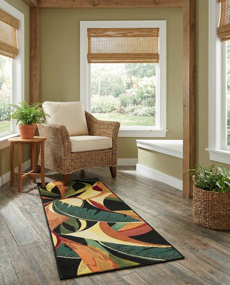 Detail image of 2' x 6' Easy-Clean Botanical Indoor / Outdoor Runner Rug