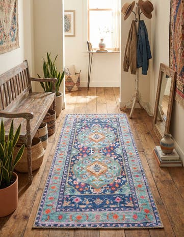 Blue Washable Timeless Runner Rug