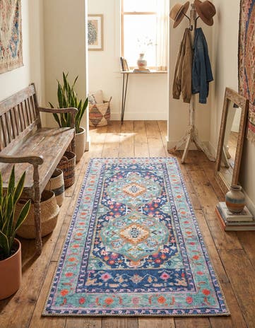 Blue Washable Timeless Runner Rug