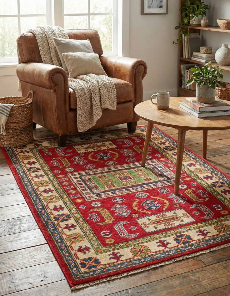 Detail image of 3' 5 x 5'  Hand Knotted Kazak Rug