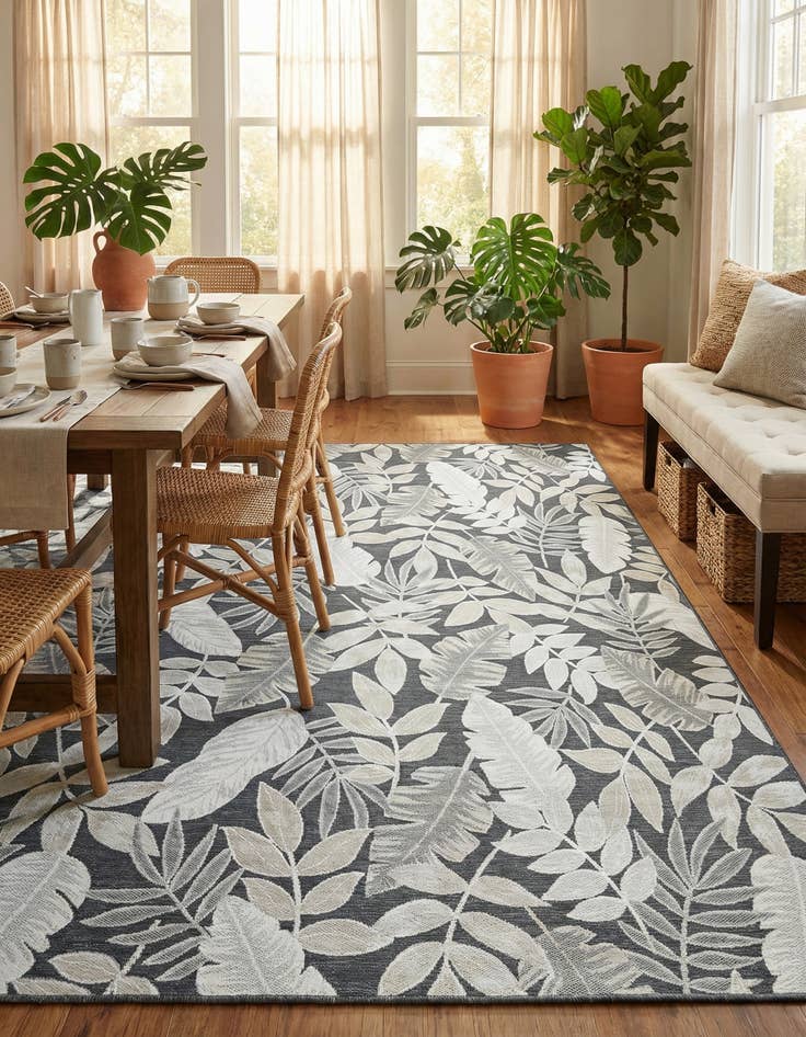 Detail image of  9' 9 x 12'  Washable Botanical Indoor / Outdoor Rug