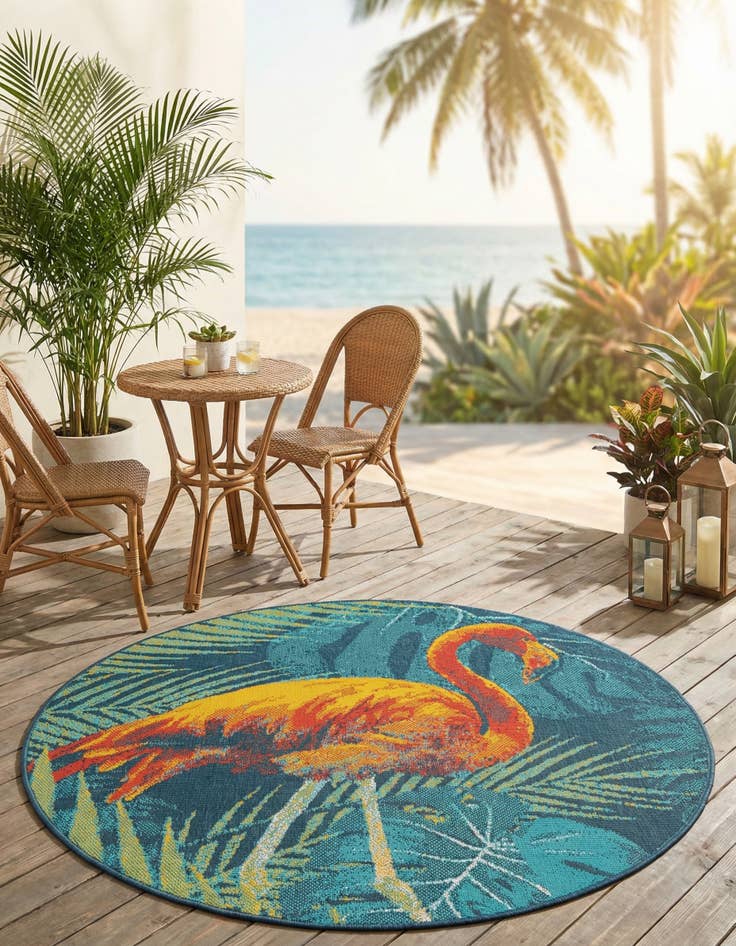 Detail image of 4' x 4'  Washable Coastal Indoor / Outdoor Round Rug
