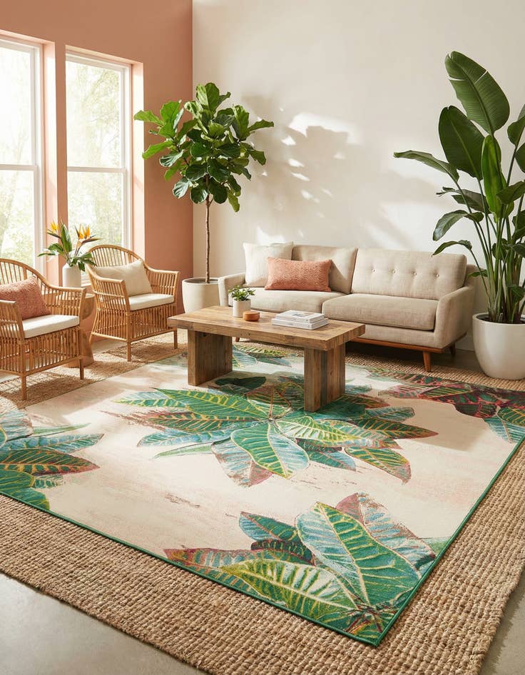 Detail image of  10' x 13'  Washable Botanical Indoor / Outdoor Rug