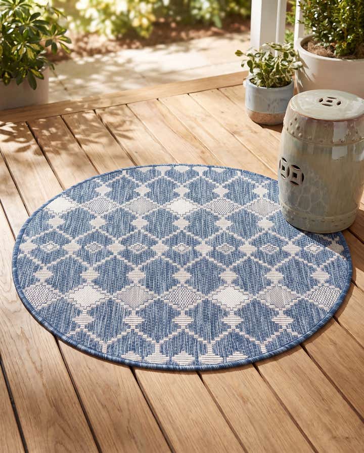 3' x 3' Easy-Clean Trellis Indoor / Outdoor Round Rug