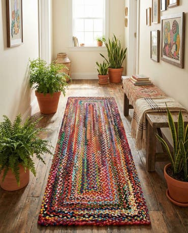  2' 7 x 8'  Hand Braided Chindi Runner Rug