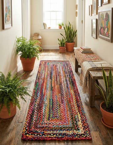 2' 7 x 8' Handmade Braided Chindi Runner Rug