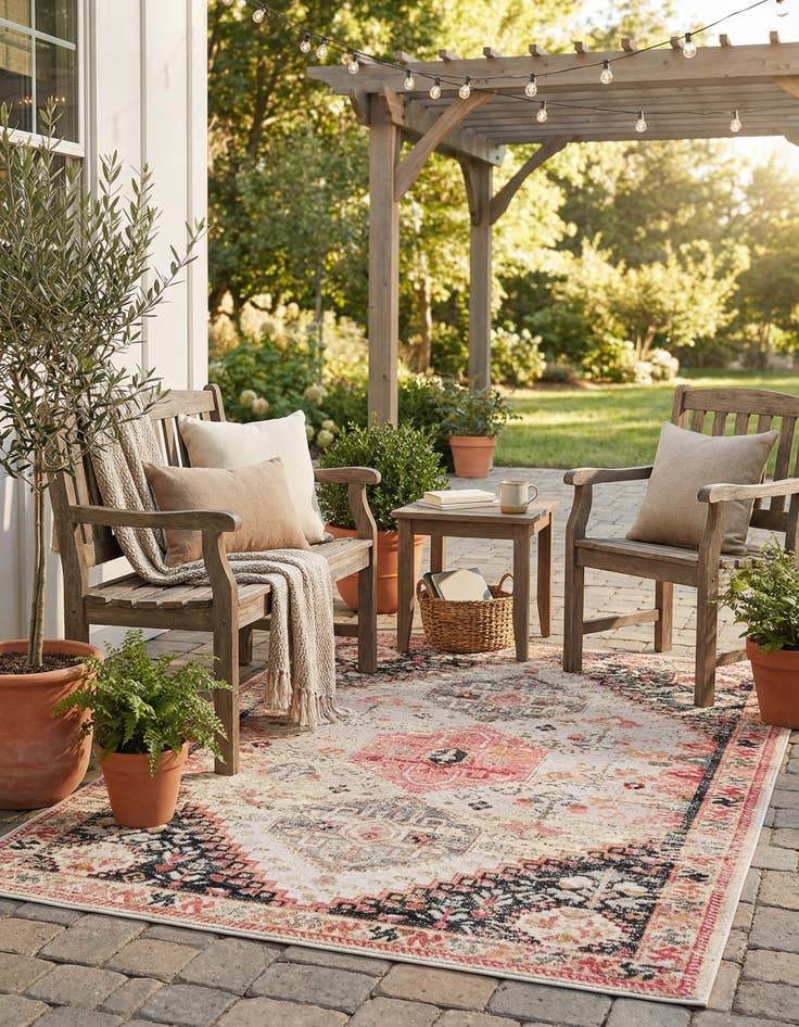 Detail image of 5' x 7'  Washable Traditional Indoor / Outdoor Rug