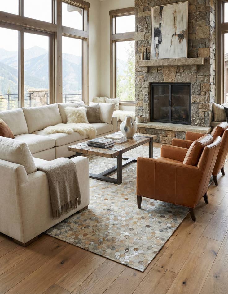 Detail image of 8' x 9' 9 Cowhide Leather Rug