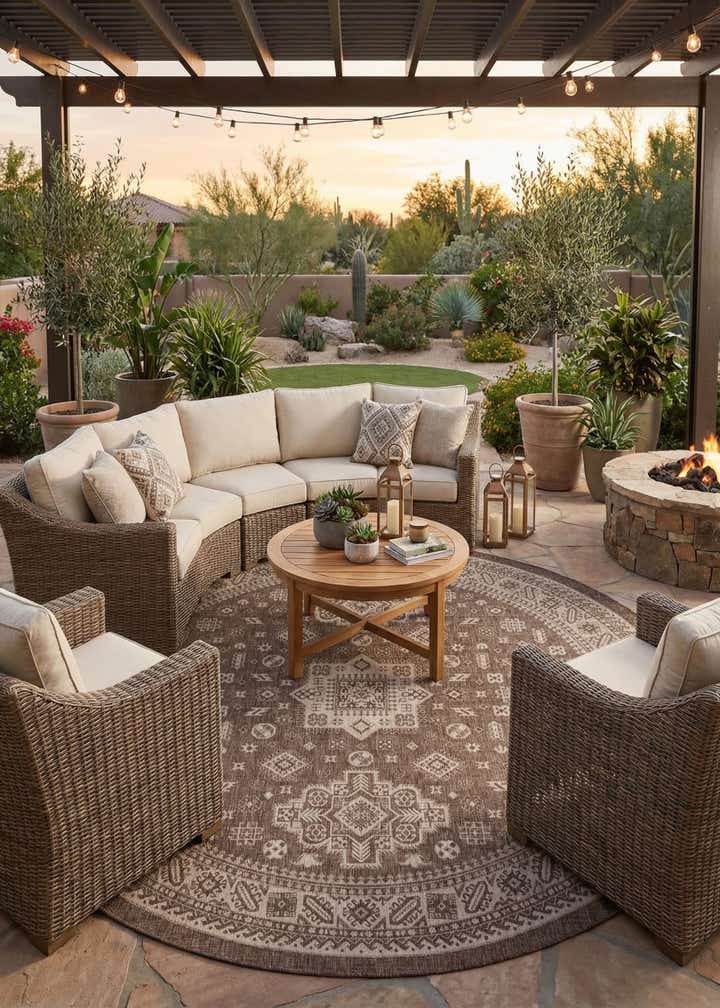 13' x 13' Easy-Clean Aztec Indoor / Outdoor Round Rug