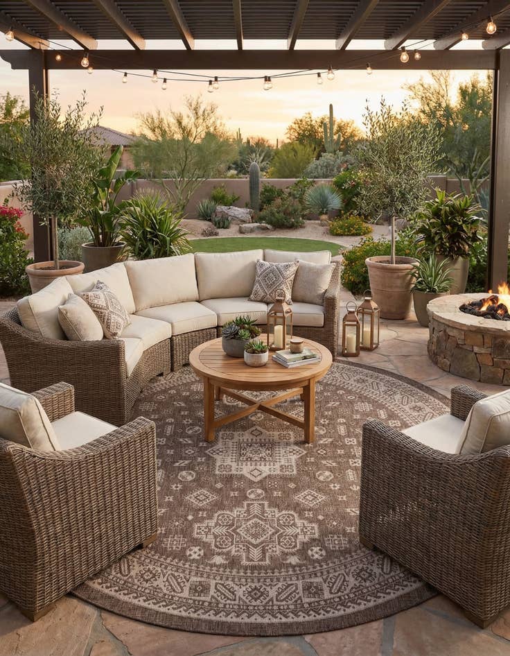 Detail image of  13' x 13'  Washable Aztec Indoor / Outdoor Round Rug