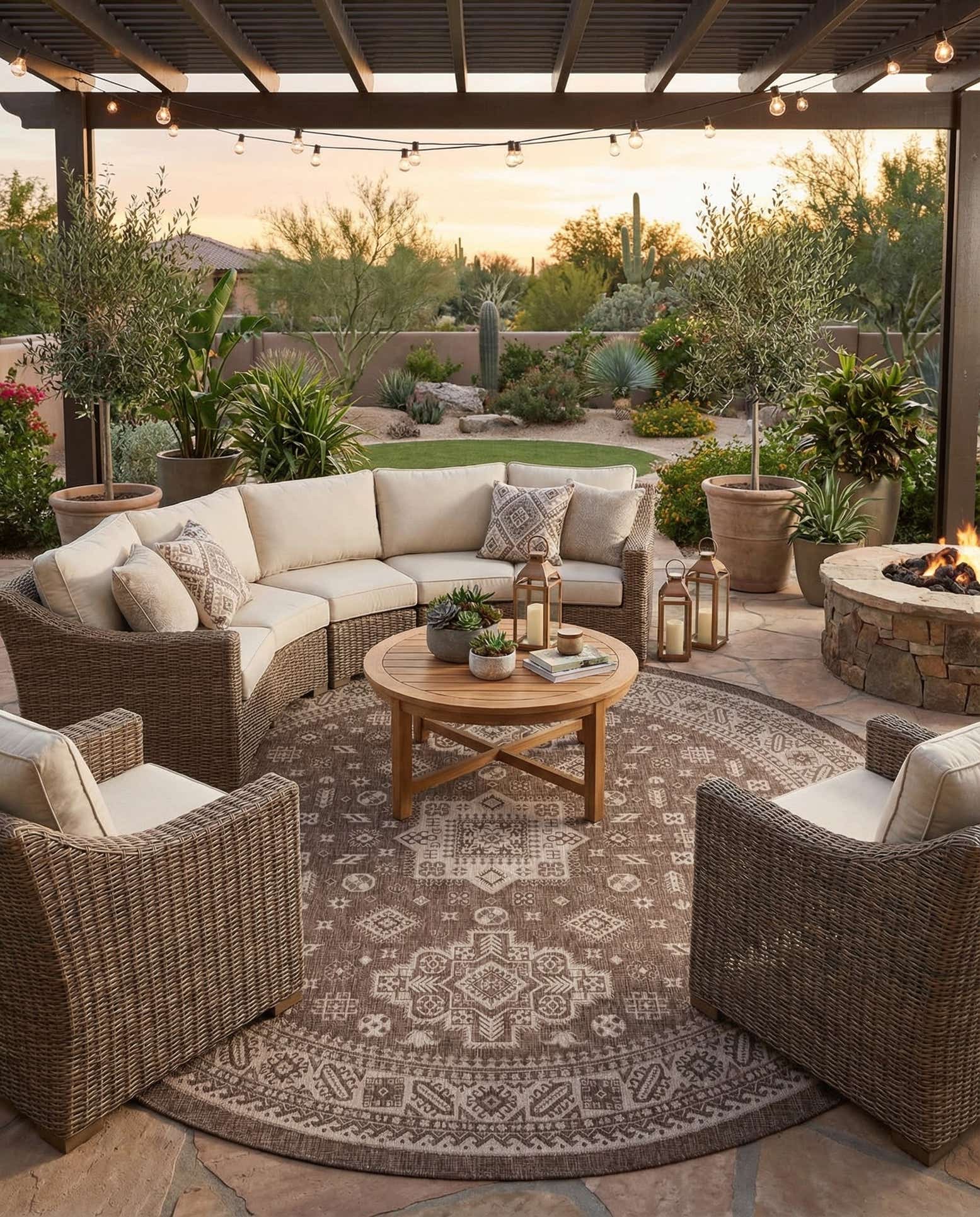 13' x 13' Easy-Clean Aztec Indoor / Outdoor Round Rug