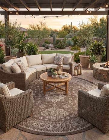 13' x 13' Easy-Clean Aztec Indoor / Outdoor Round Rug