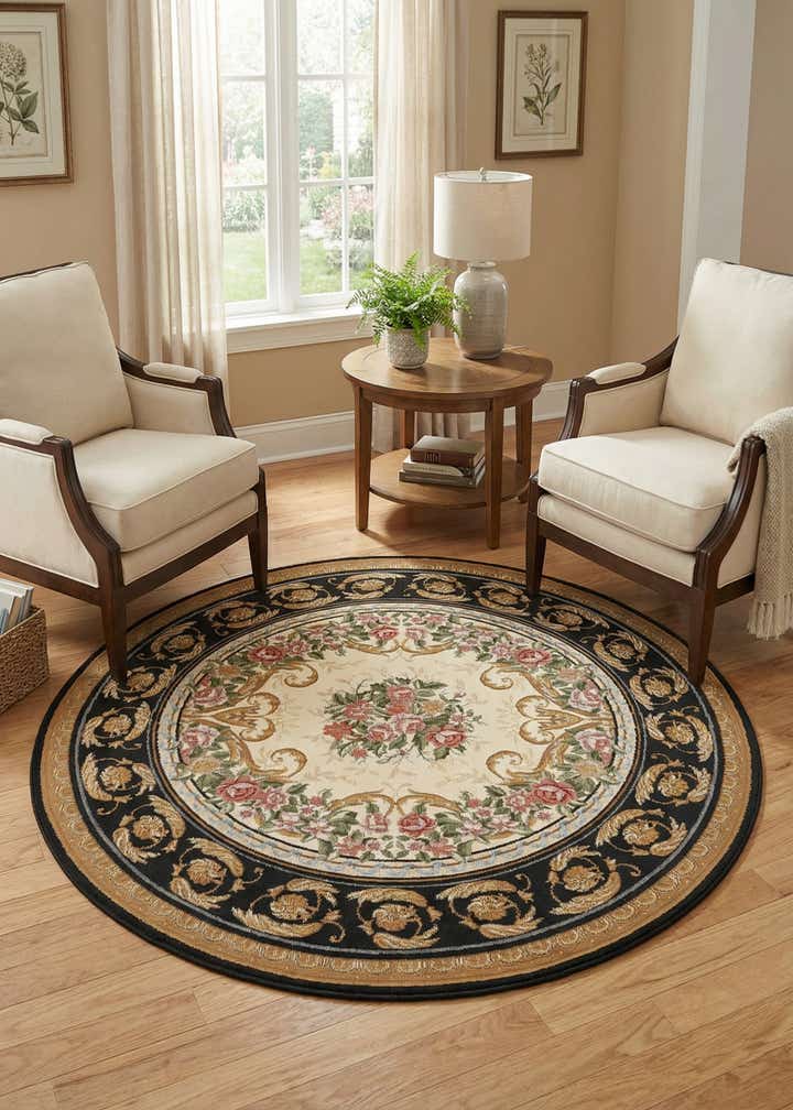 5' x 5' Easy-Clean Traditional Indoor / Outdoor Round Rug