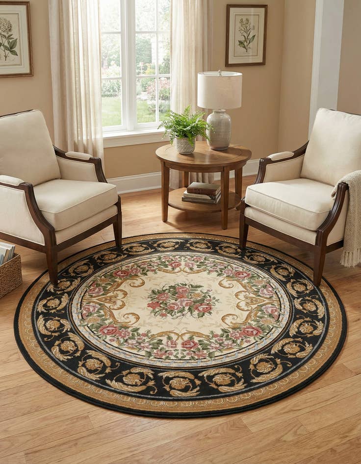 Detail image of 5' x 5'  Washable Traditional Indoor / Outdoor Round Rug